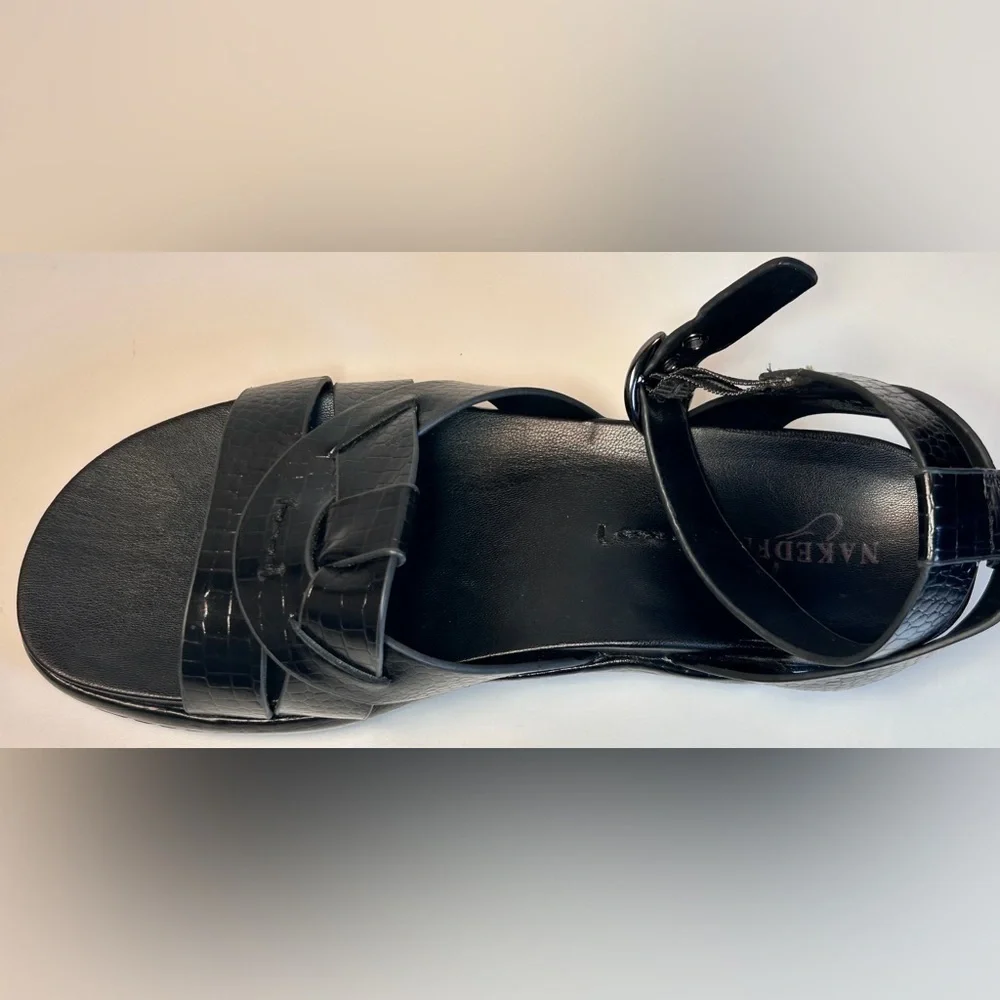 Naked Feet Limon Ankle Strap Sandal Black Leather Size 8.5 - Picture 7 of 8